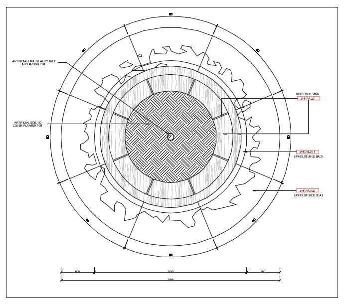 Circular sitting detail provided in this Auto-CAD drawing file. Download this 2d AutoCAD drawing file.