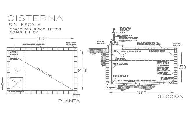 Cistern plan and elevation detail dwg file