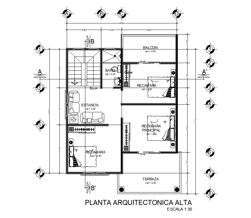 Cistern layout of 8x10m first floor house plan is given in this AutoCAD drawing model. Download now.