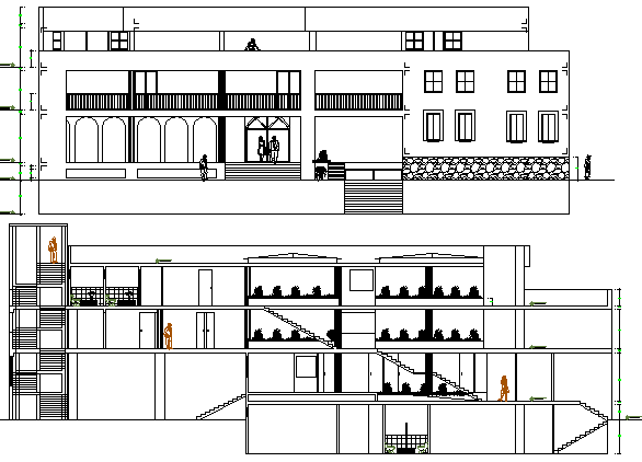 City Auditorium Hall Main Elevation and Section Details dwg file