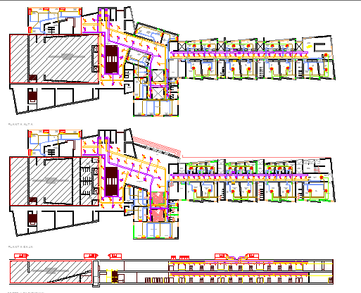 City auditorium hall main elevation and floor plan dwg file
