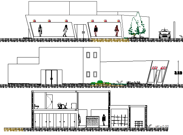 City boutique elevation and sectional details dwg file