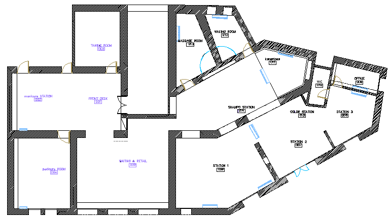 City saloon and hair artist station architecture layout dwg file