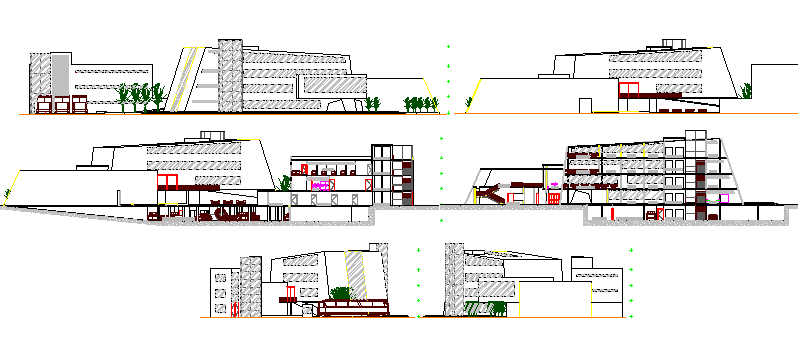 City shopping mall elevation and sectional details dwg file