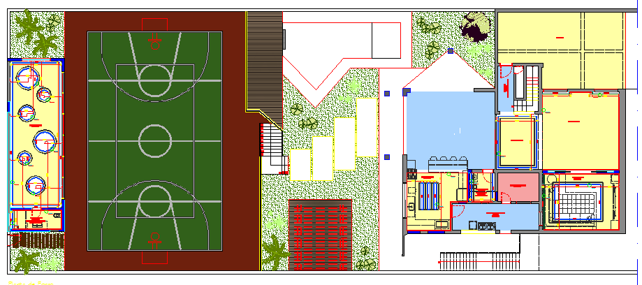 City sports ground center architecture project dwg file