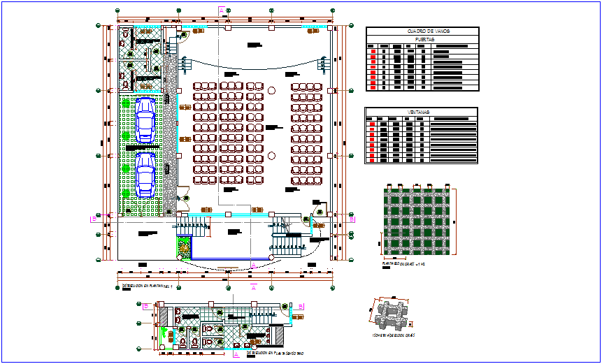 Civic center plan with door and window detail dwg file
