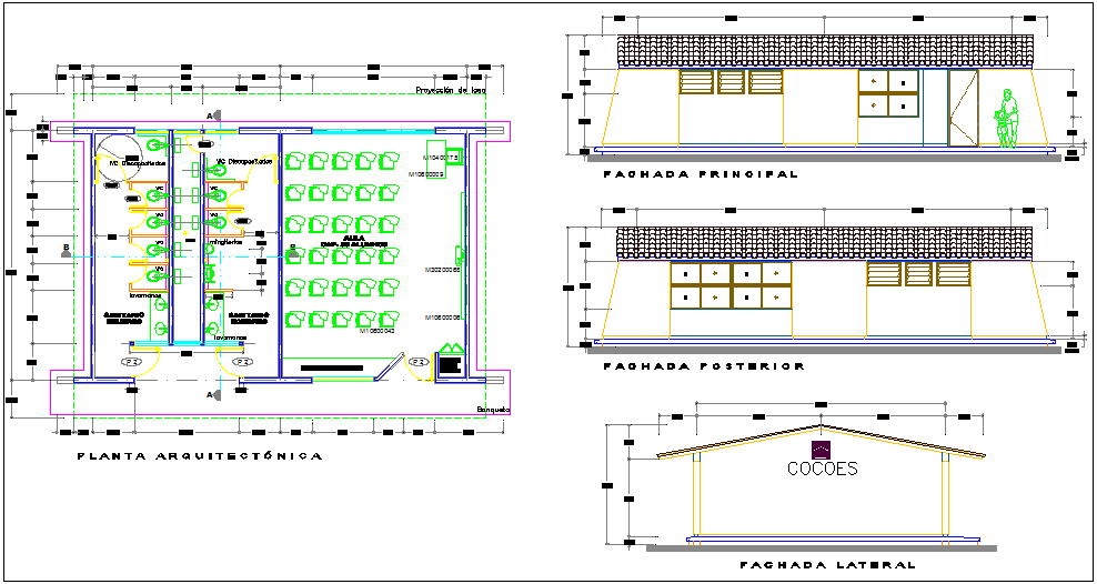 Class room design of school with sanitary ware view and elevation view dwg file
