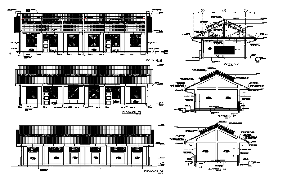 Class room elevation and section detail dwg file