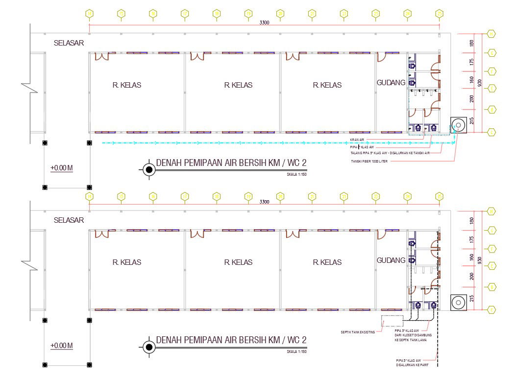 Class Room With Center Lina Plan DWG File