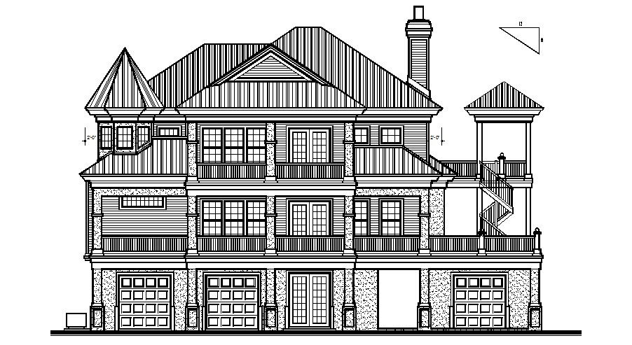 Classic residential house front elevation autocad drawing
