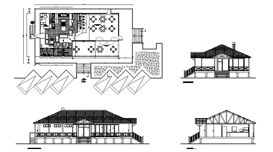 Classic restaurant elevation, section and plan cad drawing details dwg file