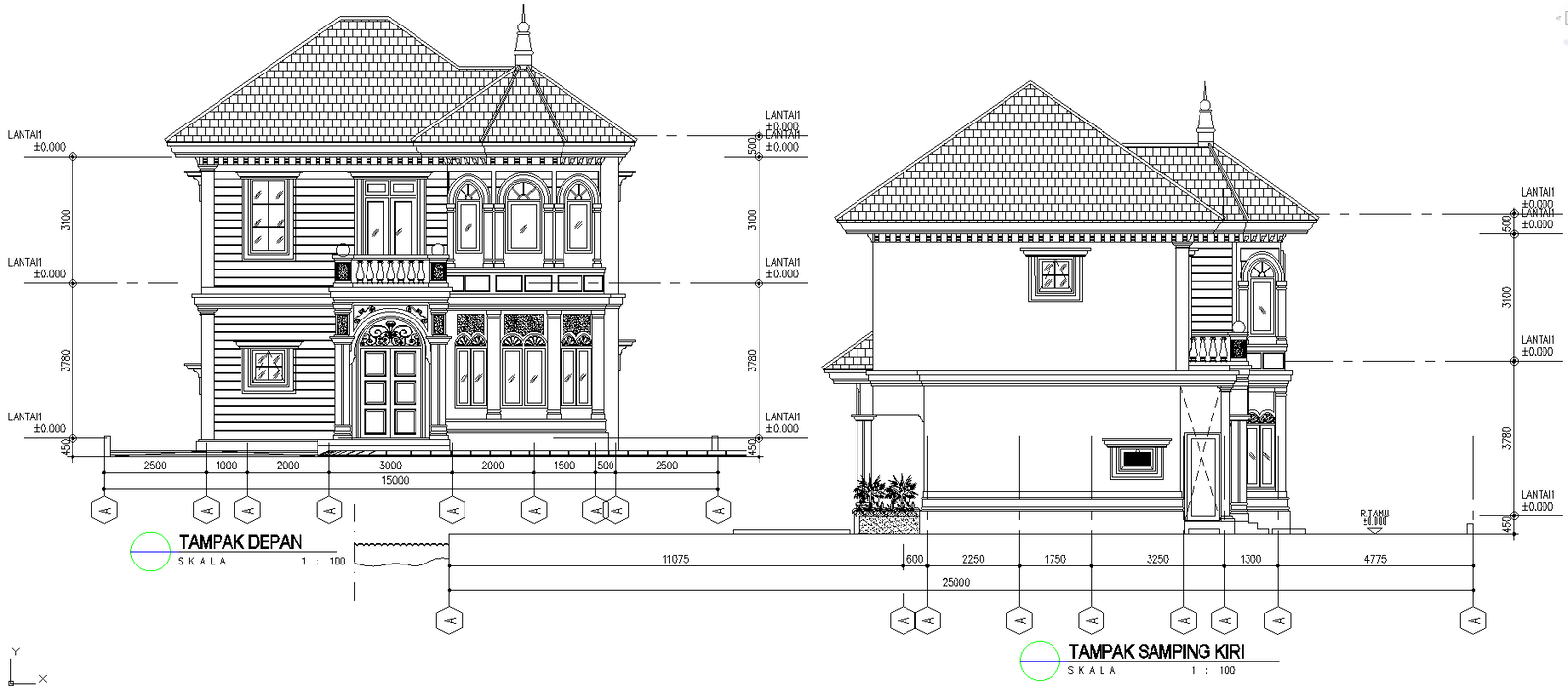 Classic House Front and Side Elevation Architectural Drawing AutoCAD DWG File