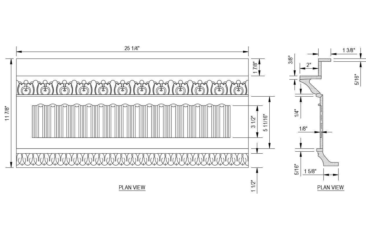 Classical cornices elevation and plan view cad drawing details dwg file