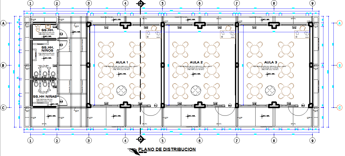 Classroom plan detail dwg file