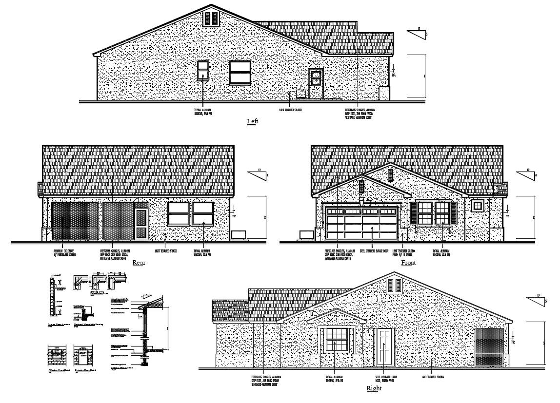 Clay Roof Tile House Elevation Design DWG File