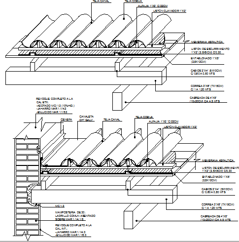 Clay tile details with roof construction details dwg file