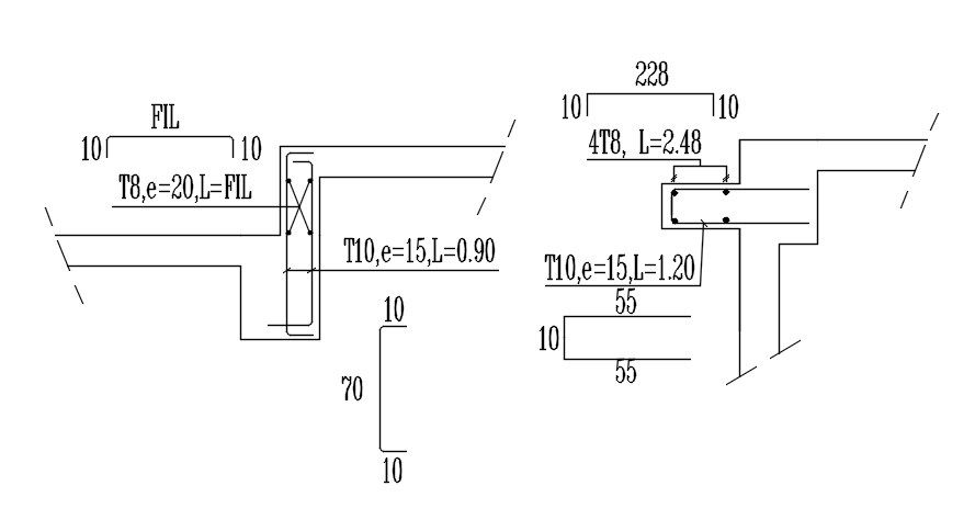 Clear span length details Reinforcement Bar layout plan and their dimension design in 2D Autocad DWG file.