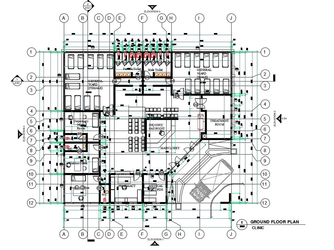 Clinic Project Ground Floor Plan Drawing DWG File