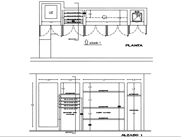 Closet inter locked plan and elevation detail dwg file