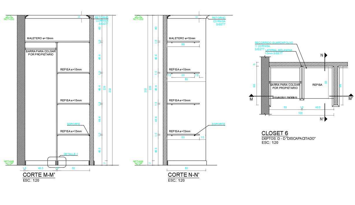 Closet Cabinet Plan And Section Drawing DWG File