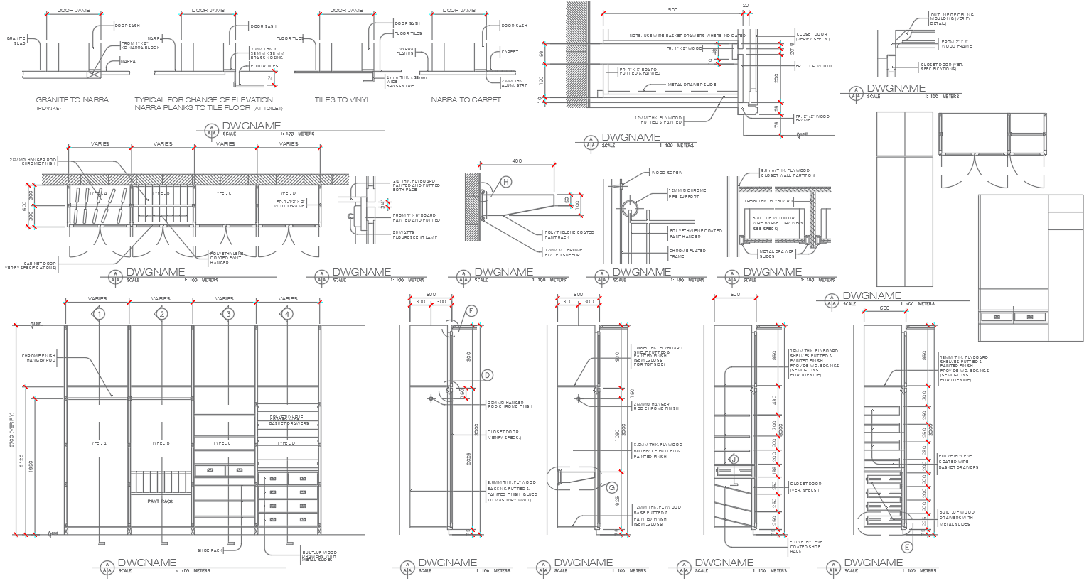 Closet Plan with Section and Threshold Detail In AutoCAD DWG File