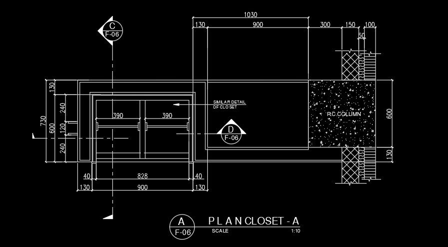 Closet construction AutoCAD drawing is given in this file