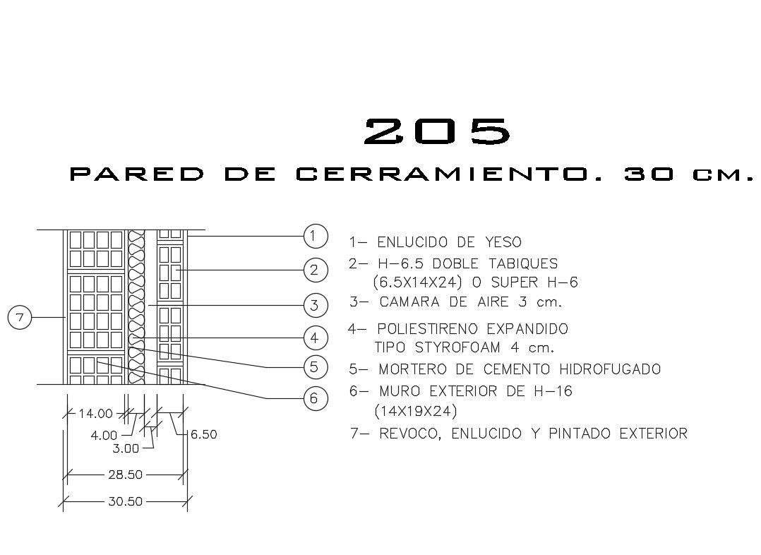 Closure wall of house construction details dwg file