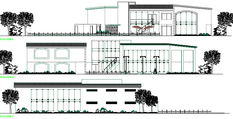 Club House Design and Elevation and Section Plan dwg file