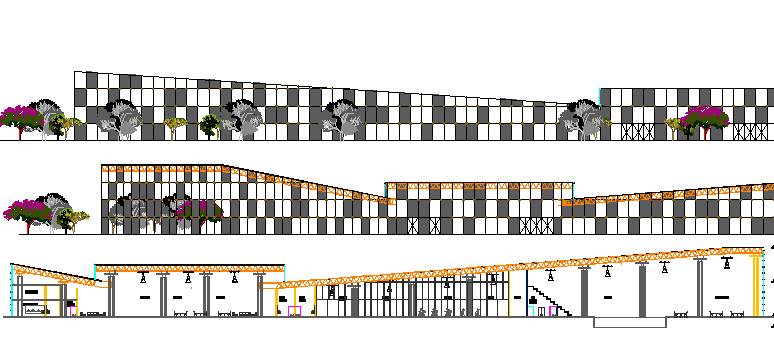 Club House Elevation and Section Plan dwg file