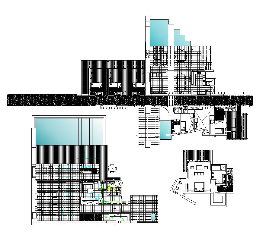 Club building detail elevation and plan 2d view layout dwg file