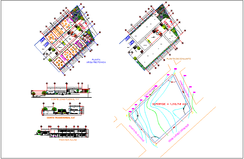 Club house design with garden, landscape view & map view dwg file