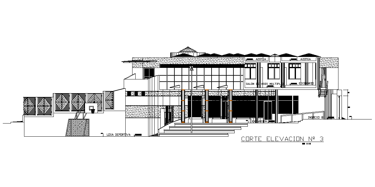 Club House Building Elevation Drawing Download DWG File