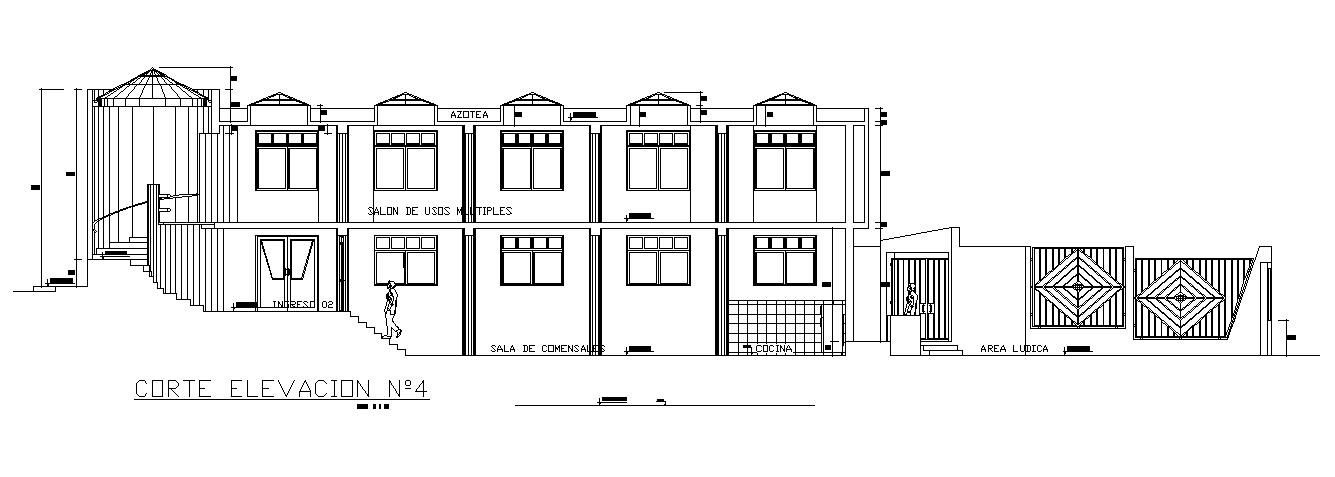 Club House Building Side Elevation Design Download DWG File