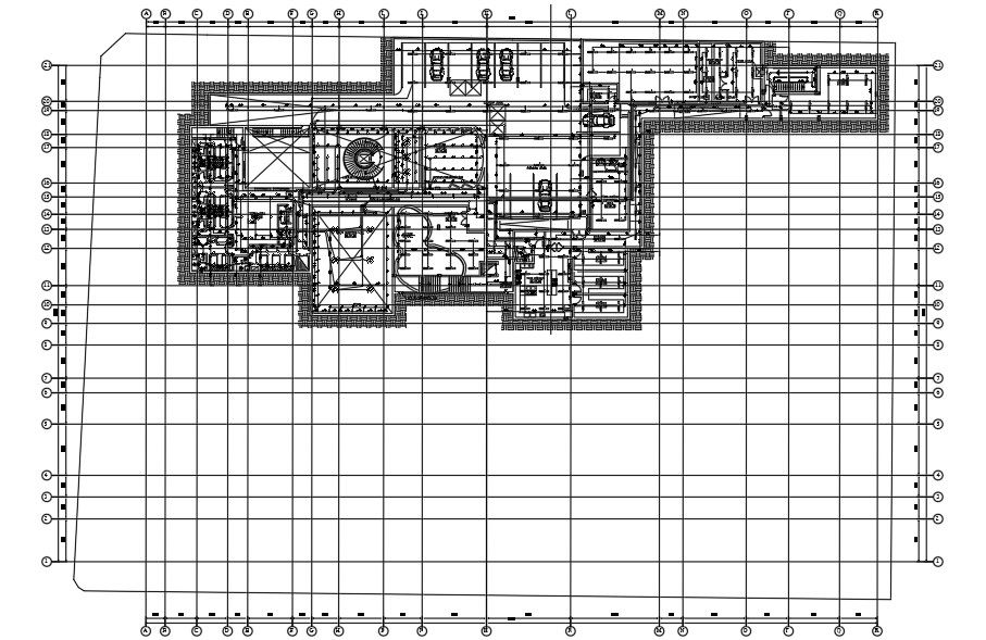 Club House Plan With Centre Line CAD Drawing Download Free DWG File
