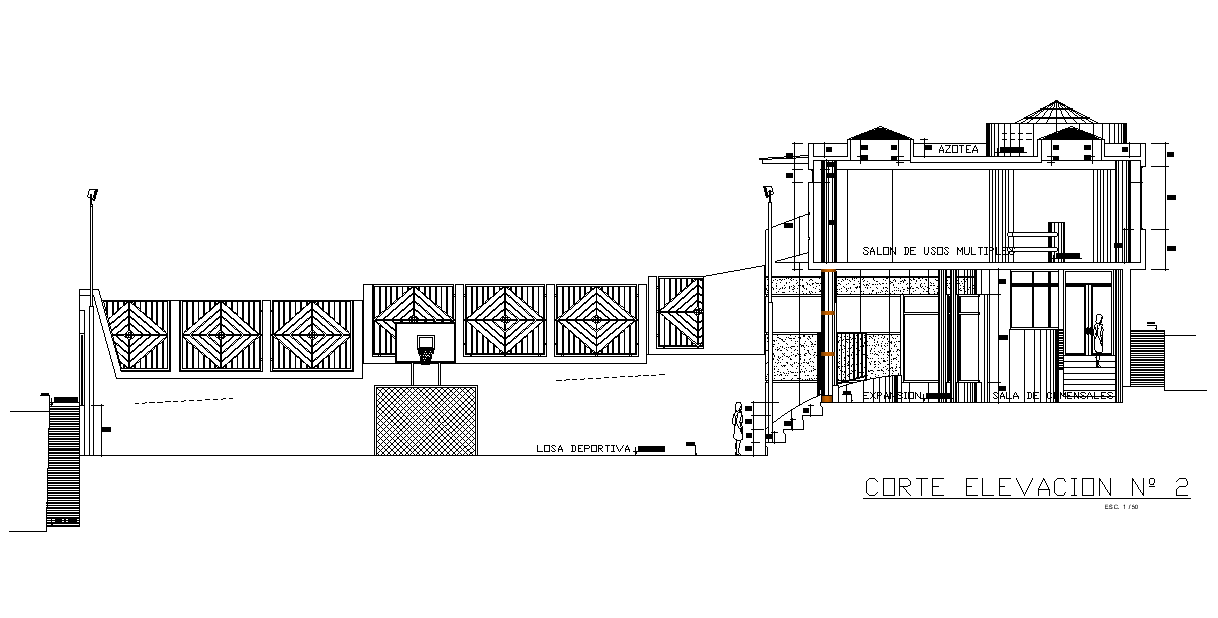 Club House Section drawing Download DWG File