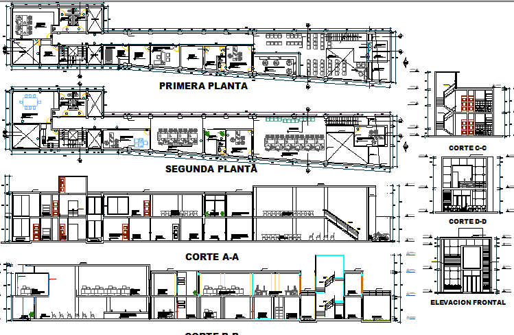 Co-operative bank elevation, section and floor plan details dwg file