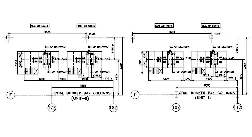 Coal bunker bay columns details stated in this AutoCAD drawing file. Download this 2d AutoCAD drawing file.