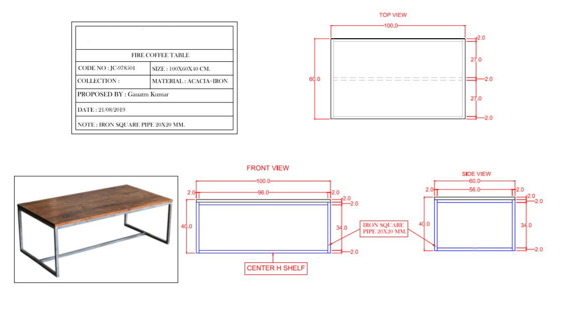 Coffee Table 100x40x60 Cm For Drawing With PDF File