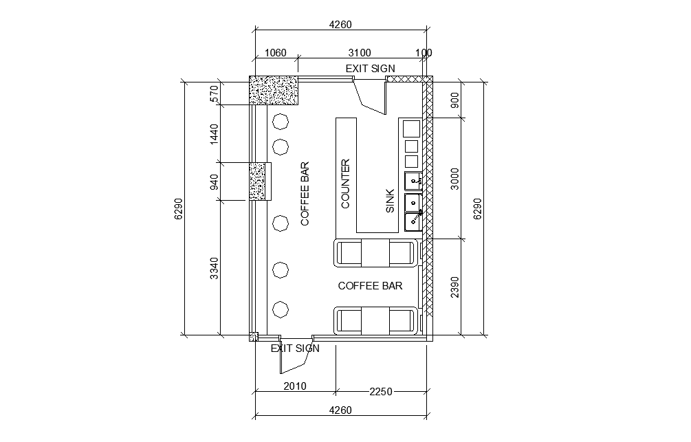 Coffee Bar Layout Plan AutoCAD DWG for Interior Design Projects