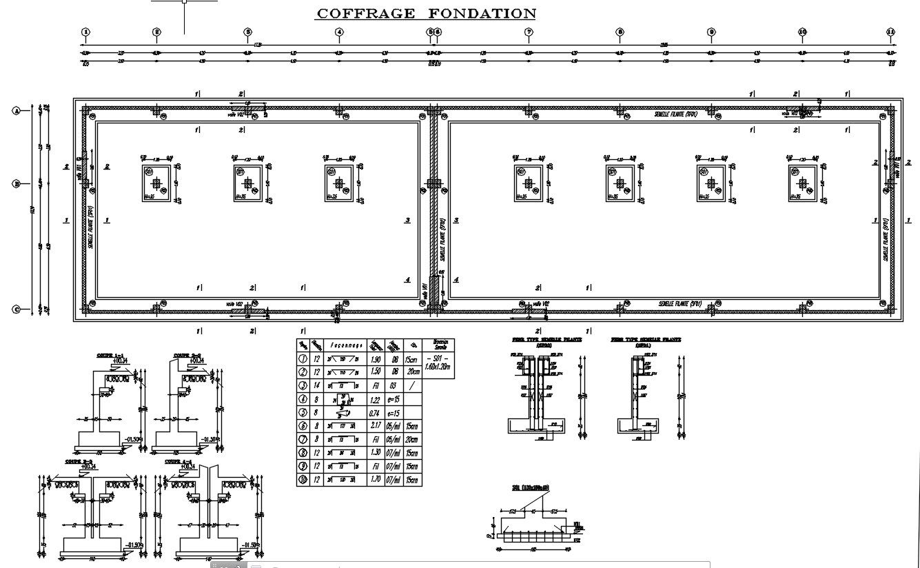 Coffrage foundation and foundation structure below the ground level design in AutoCAD 2D drawing, CAD file, dwg file