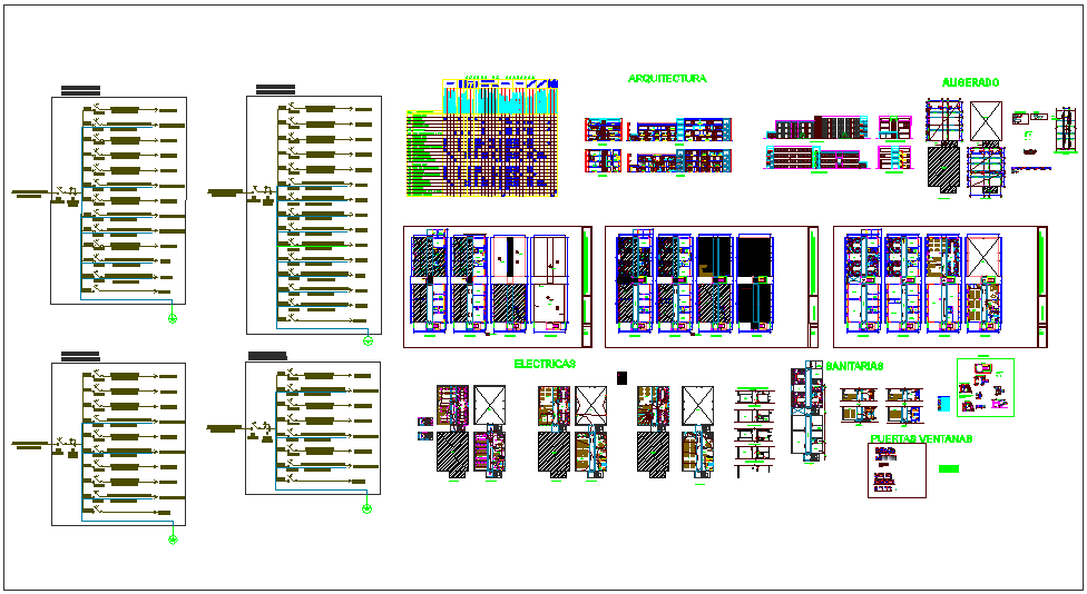 Collage plan view with electrical,sanitary,door and window and column view dwg file