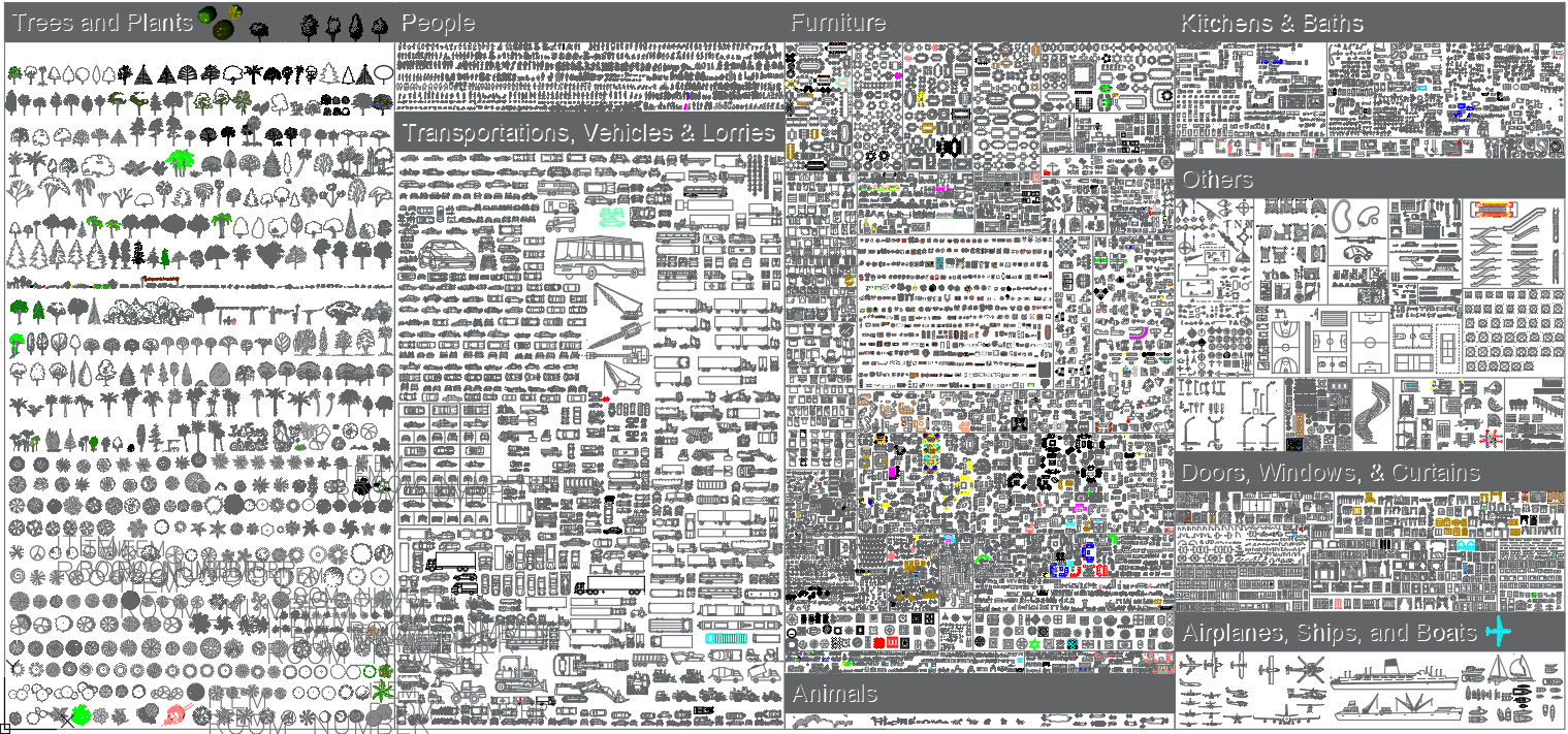 Collection of AutoCAD Blocks Including Kitchen Furniture and More In DWG File