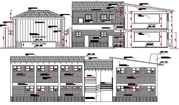 College Architecture Design and Elevation dwg file