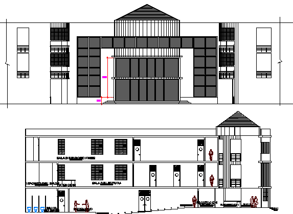 College Architecture Design and Elevation dwg file