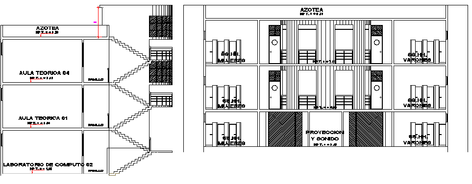 College Architecture Design and Elevation dwg file