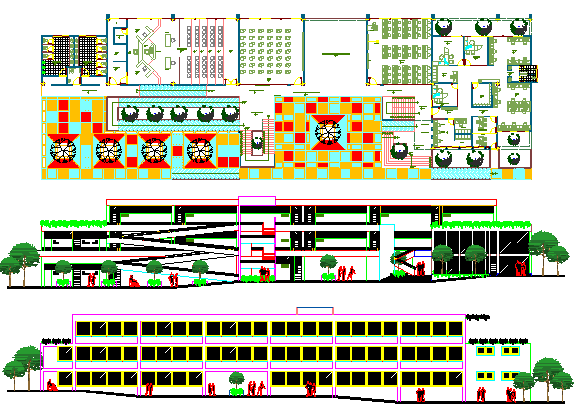 College Architecture Layout Elevation and Structure Details dwg file
