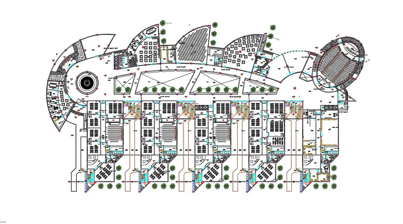 College University Building Design Working layout Furniture Plan CAD Drawing