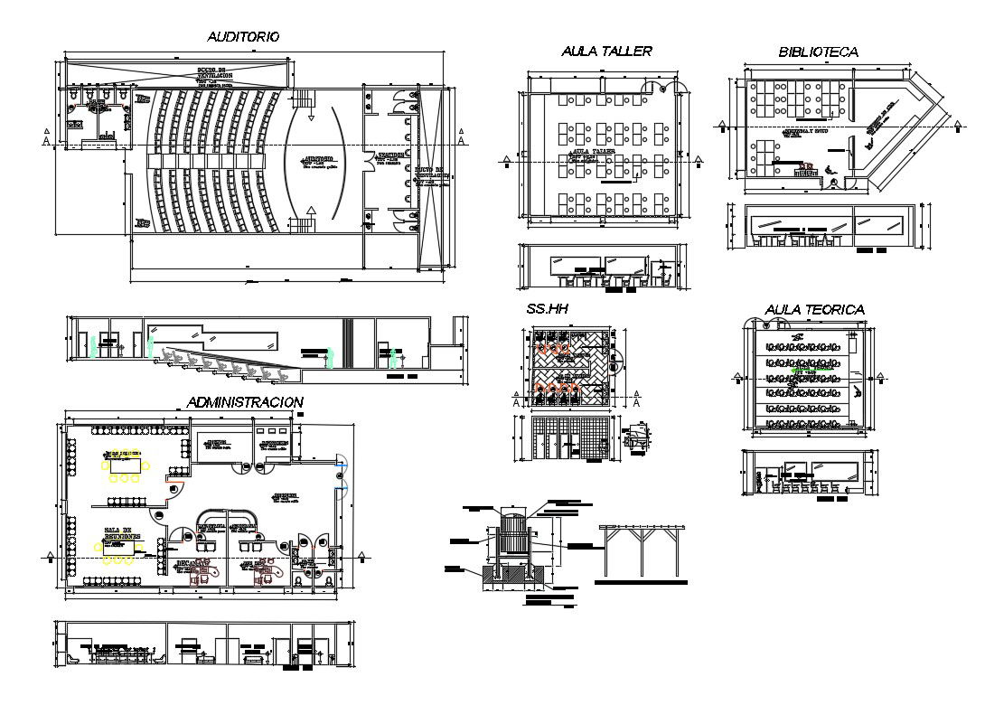 College building departments layout plan cad drawing details dwg file