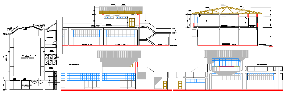 College in Industrial Area Elevation and Section Details dwg file