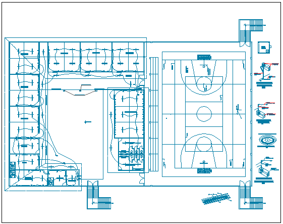 College layout with sports ground electric installation dwg file